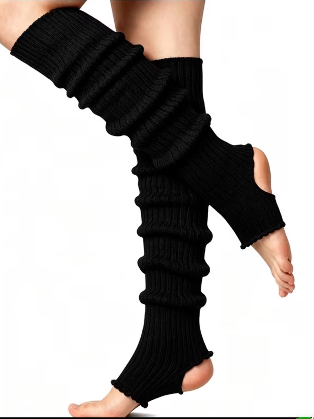 Black Ribbed Stirrup Leg Warmers - Women
